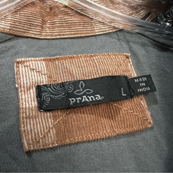 Prana Large Camel Porter Park Neutral Plaid Button Down Flannel Shacket Y1 - Picture 7 of 8